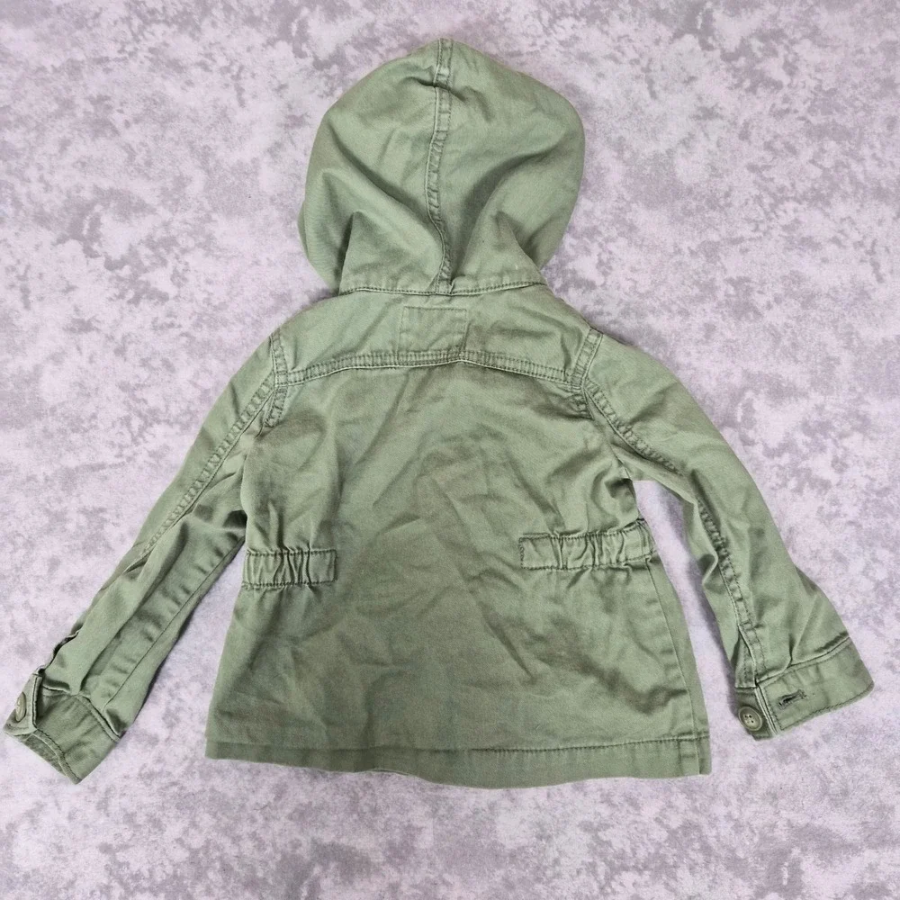 OshKosh Bgosh Utility Jacket Baby 24M 100% Cotton Hooded Canvas Sage Green Twill